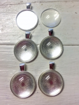 Cabbochon Glass Domes with Silver Colour Metal Plate Pendant 25mm R60-5 pieces *Glass Dome and Pendant