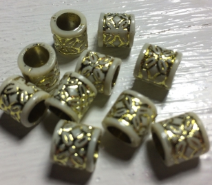 Acrylic Bead Gold/White 9mm 60 grams