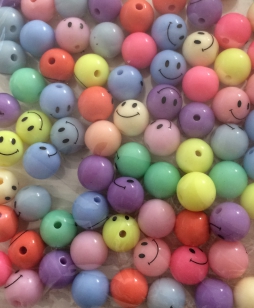 Acrylic Mixed Round Smiley Beads 10mm 80 grams