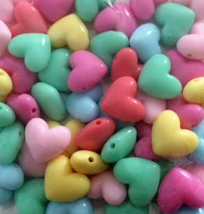 Acrylic Mixed Pastel Heart Beads 17mm, hole side by side,  80grams