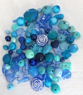 An Exciting Assorment of Blue Acrylic Beads, Great for Adults, children and parties +/ 80 grams