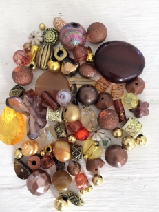 An Exciting Assorment of Brown and Gold Acrylic Beads, great for kids and parties +/ 80 grams