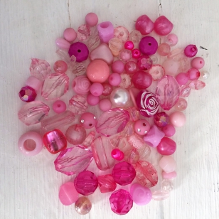 An Exciting Assorment of Pink Acrylic Beads, great for kids and part+/ 80 grams