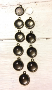 Cabbochon Glass Domes with Bronze Colour Metal Plate Pendant 12mm R35-10 pieces *Glass Dome and Pendant. This size is great for Earrings