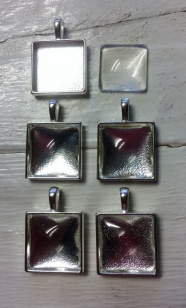 Cabbochon Glass Domes with Silver Colour Metal Plate Square Pendant 30mm R60-5 pieces *Glass Dome and Pendant