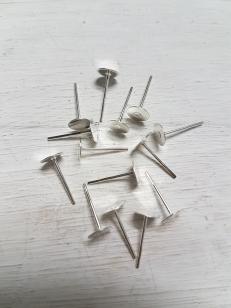 Earring Post Round Flat Silver 6mm 50 pieces