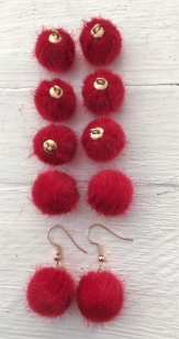 Pom Pom Red with Gold Top, Perfect to make Earrings or Use in Jewellery R40 10 Pieces
