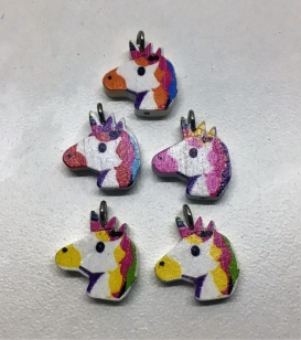 Wood Unicorn Pendants, Mixed Colours