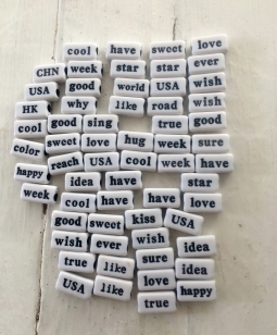 Word Beads, Black and White 15mm, an assortment of different words, these beads are so therapeutic and fun (words Like Love, Good, etc)