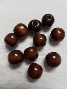 Wood Varnished Brown Round 12 mm 100 grams +/ 185 pieces *500 gram packs available